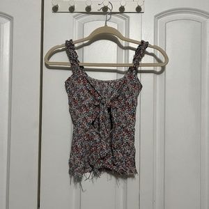 floral tied ruffle tank top